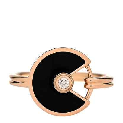 Cartier 18K Pink Gold Diamond Black Onyx Amulette de Cartier Ring 50 5.25 1 of 6