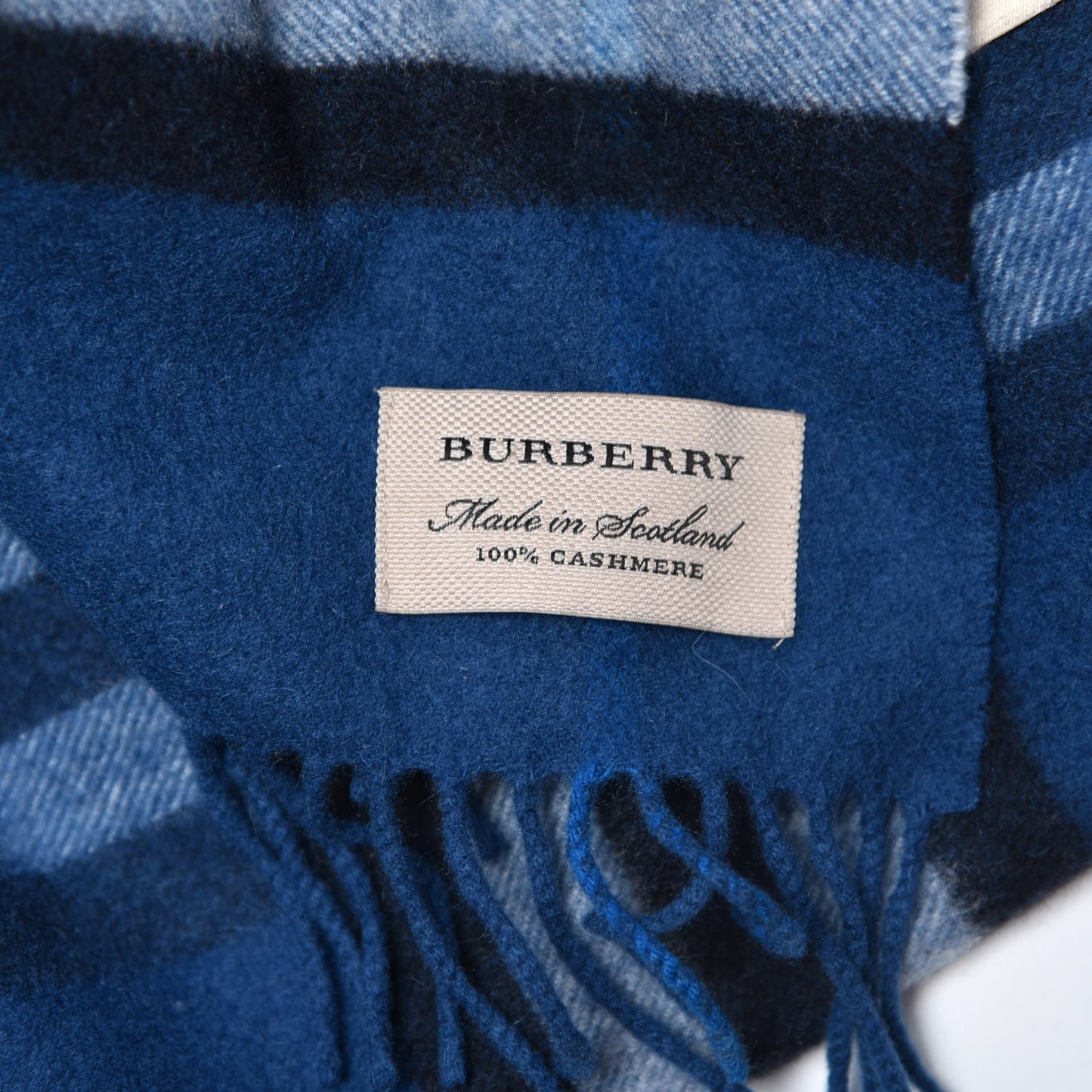 Cashmere Giant Check Fringe Scarf Cobalt Blue