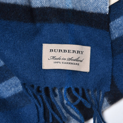 Burberry Cashmere Giant Check Fringe Scarf Cobalt Blue 5 of 5