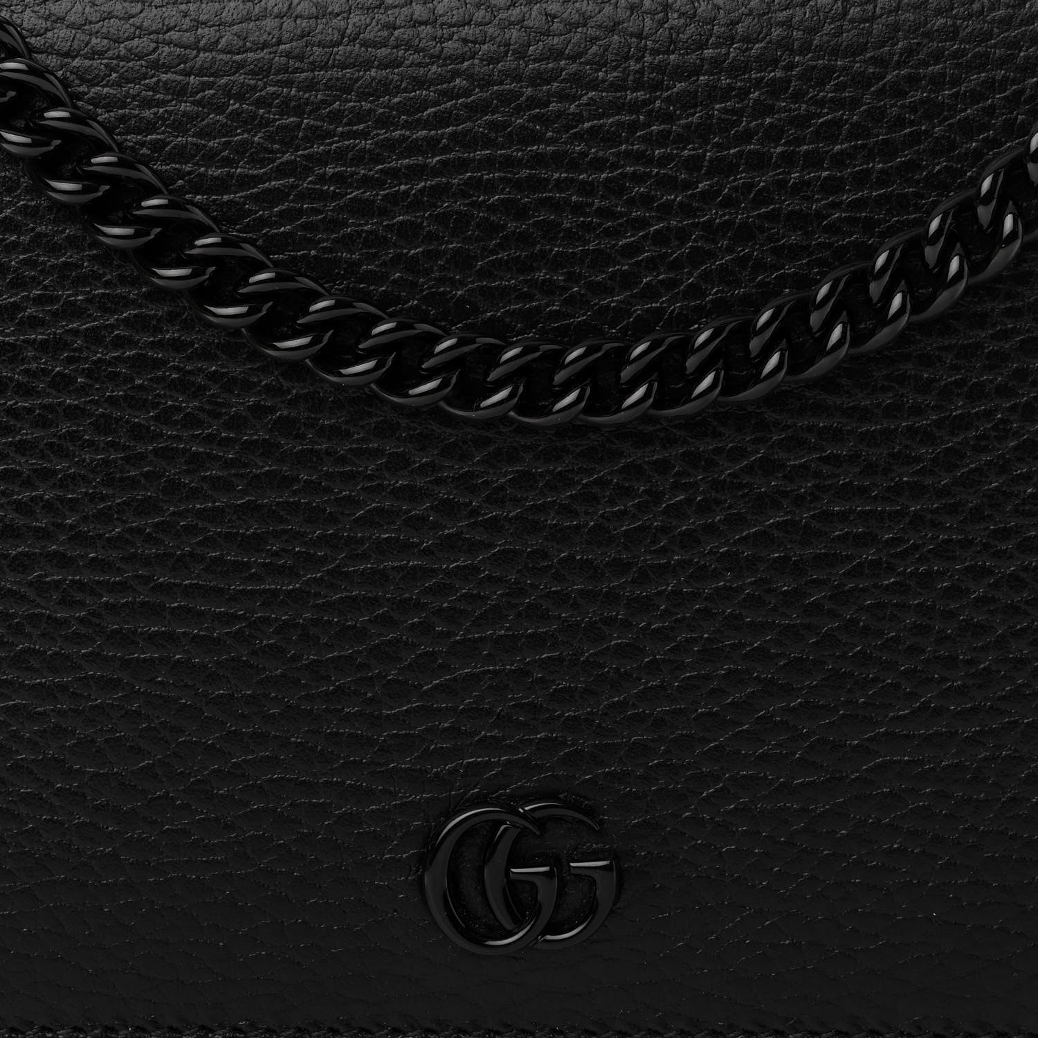 Gucci Dollar Calfskin Enamel Monochrome Mini GG Marmont Chain Wallet Black 8 of 11