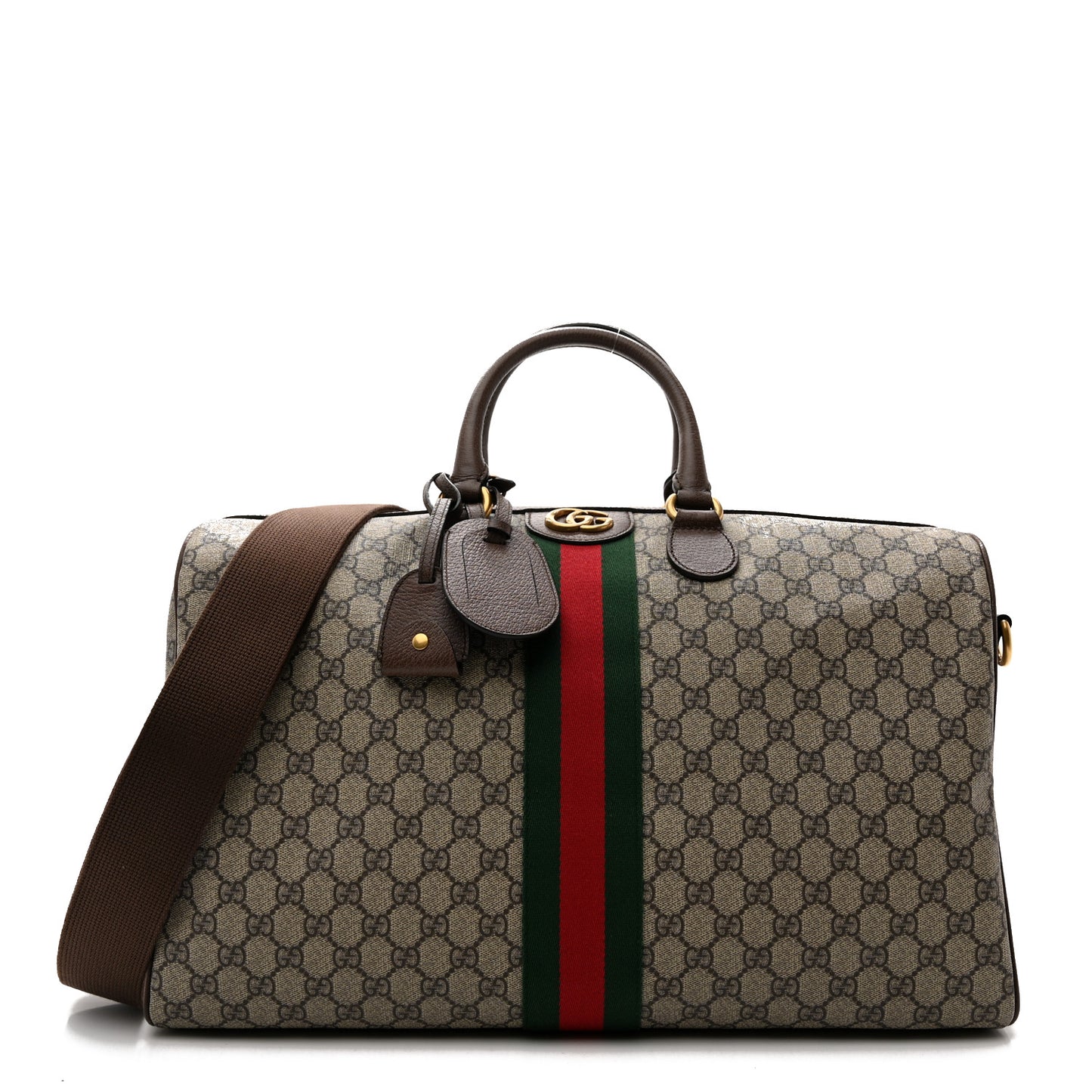 GG Supreme Monogram Textured Dollar Calfskin Web Medium Ophidia Carry-On Duffle Bag Beige Ebony New Acero