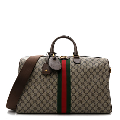 Gucci GG Supreme Monogram Textured Dollar Calfskin Web Medium Ophidia Carry-On Duffle Bag Beige Ebony New Acero 1 of 12