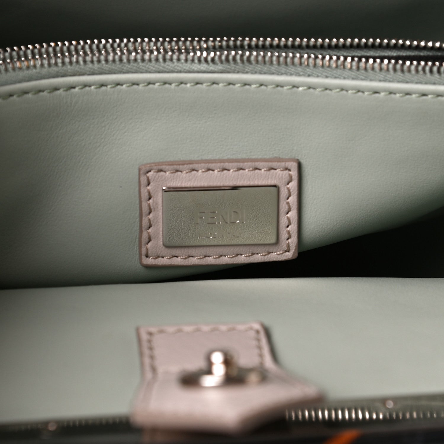 Fendi Vitello Dolce Fox Goat Bi-Color Sad Eyes Mirror Charm Petite 2Jours Tote Grigio Polvere Black 6 of 14