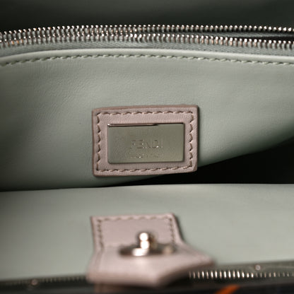 Fendi Vitello Dolce Fox Goat Bi-Color Sad Eyes Mirror Charm Petite 2Jours Tote Grigio Polvere Black 6 of 14