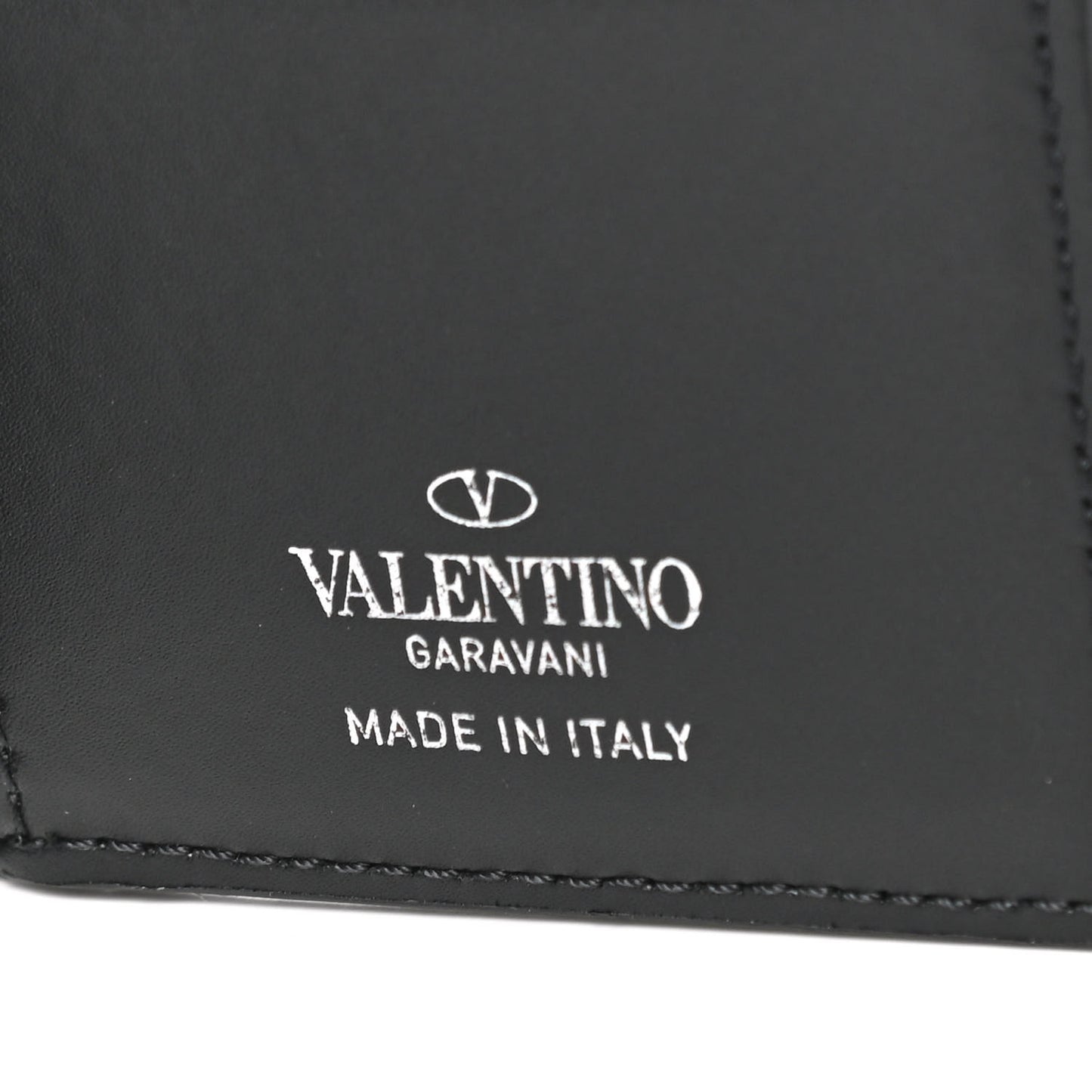 Calfskin VLTN Times Card Holder Black White