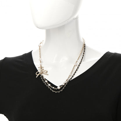 Chanel Calfskin Pearl Metal CC Bow Necklace Gold White Black 2 of 6