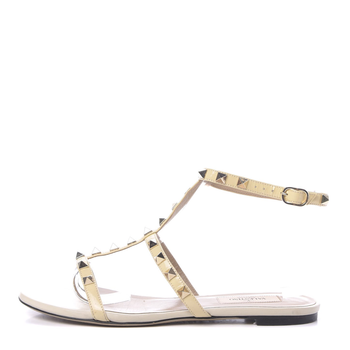 Patent Rockstud Ankle Strap Flat Sandals 37.5 Ivory