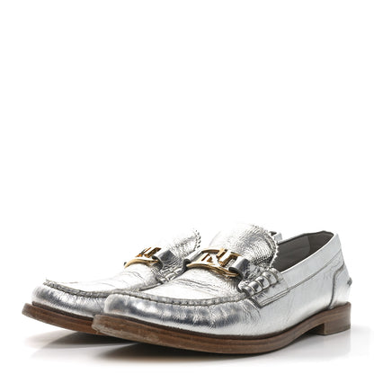 Fendi Metallic Vitello Womens O'Lock Loafers 38 Argento 4 of 8