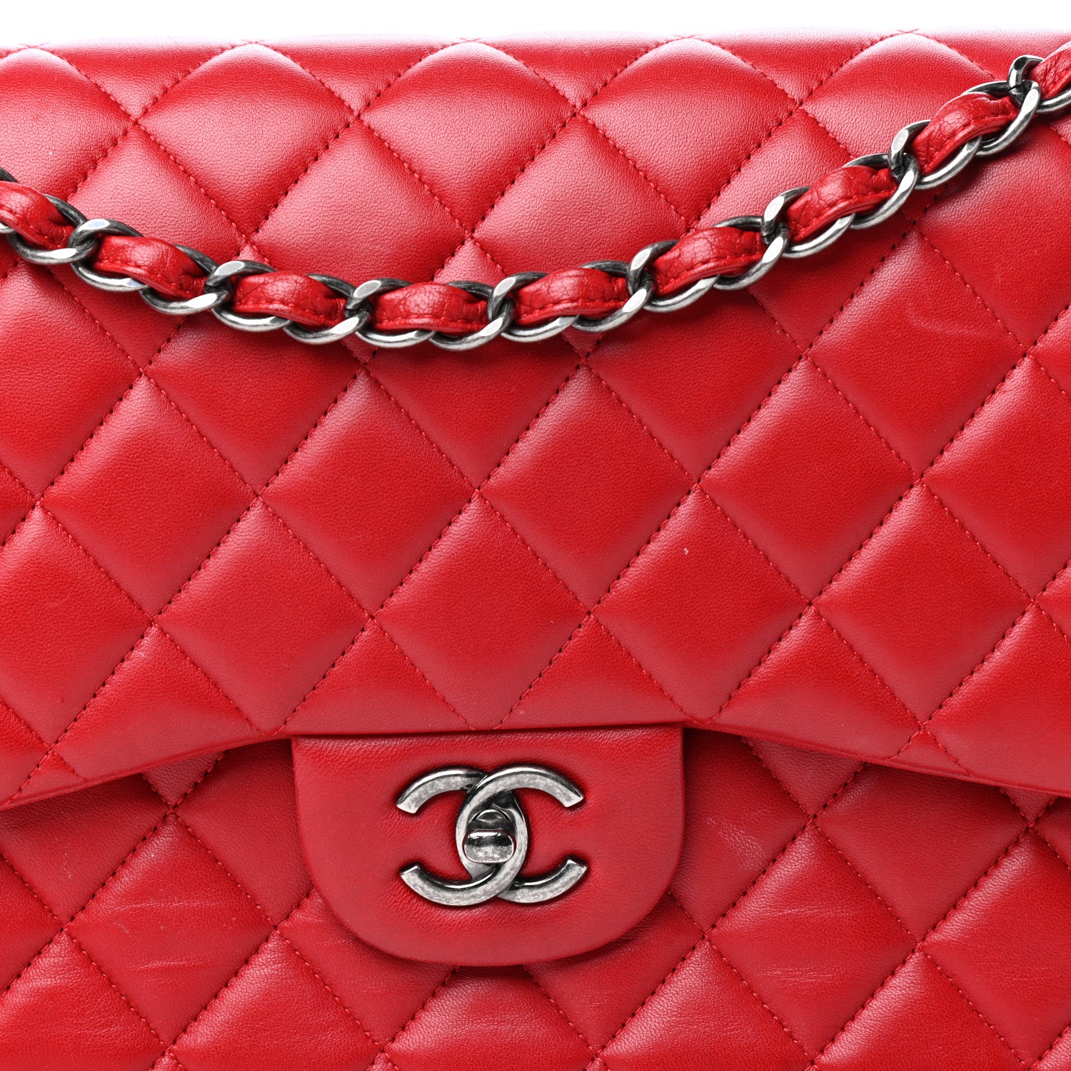 Chanel Lambskin Quilted Jumbo Double Flap Red 10 of 10