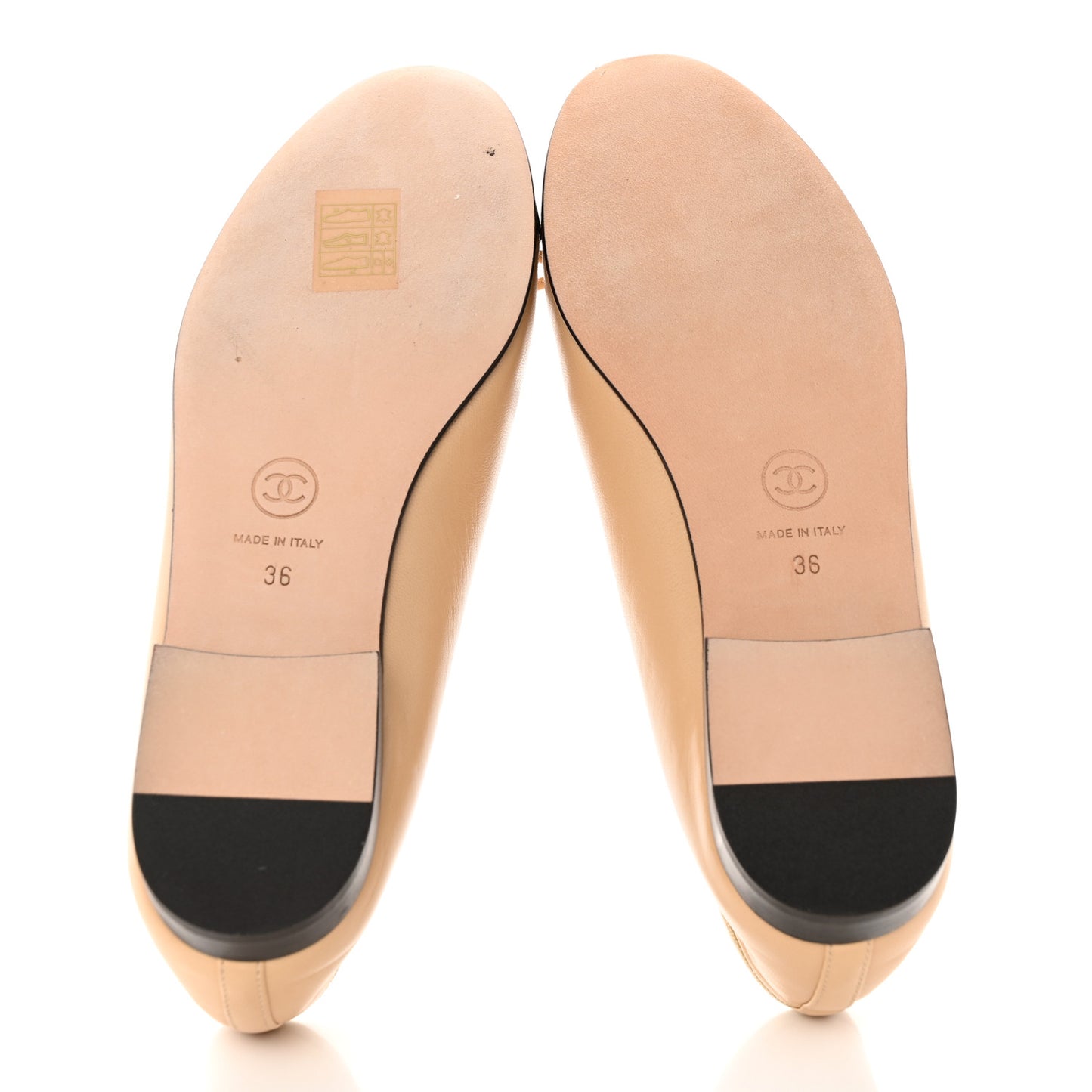 Lambskin Cap Toe CC Ballerina Flats 36 Beige Black
