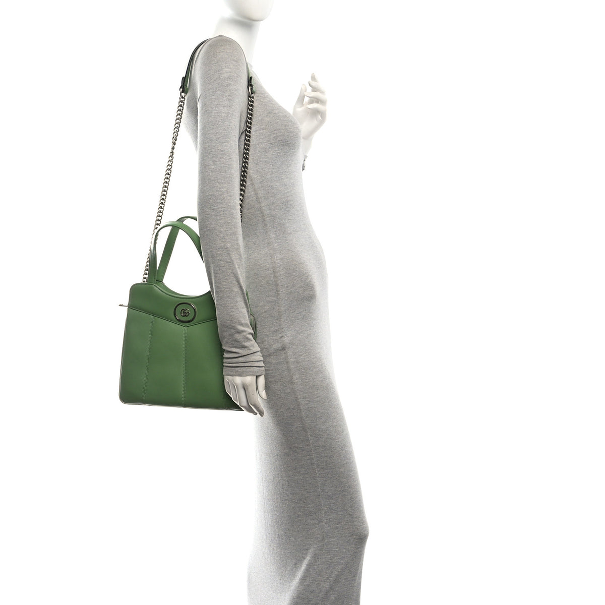 Senna Calfskin Petite GG Small Tote Bag Green Soil Grass