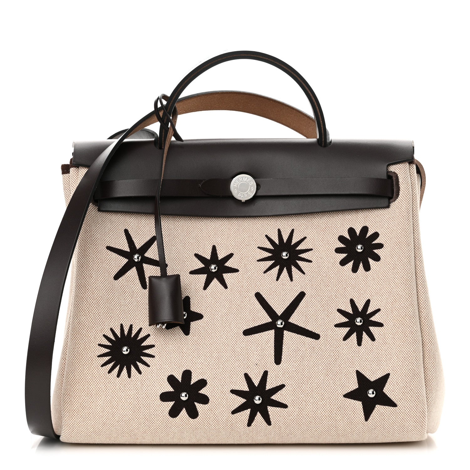 Hermes H Plume Canvas Vache Hunter Circuit Rider Hobnailed Herbag Zip Retourne 31 PM Ebene Ecru 1 of 10