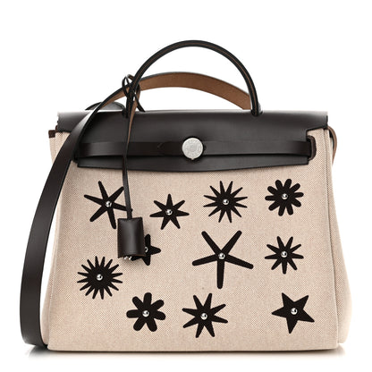 Hermes H Plume Canvas Vache Hunter Circuit Rider Hobnailed Herbag Zip Retourne 31 PM Ebene Ecru 1 of 10