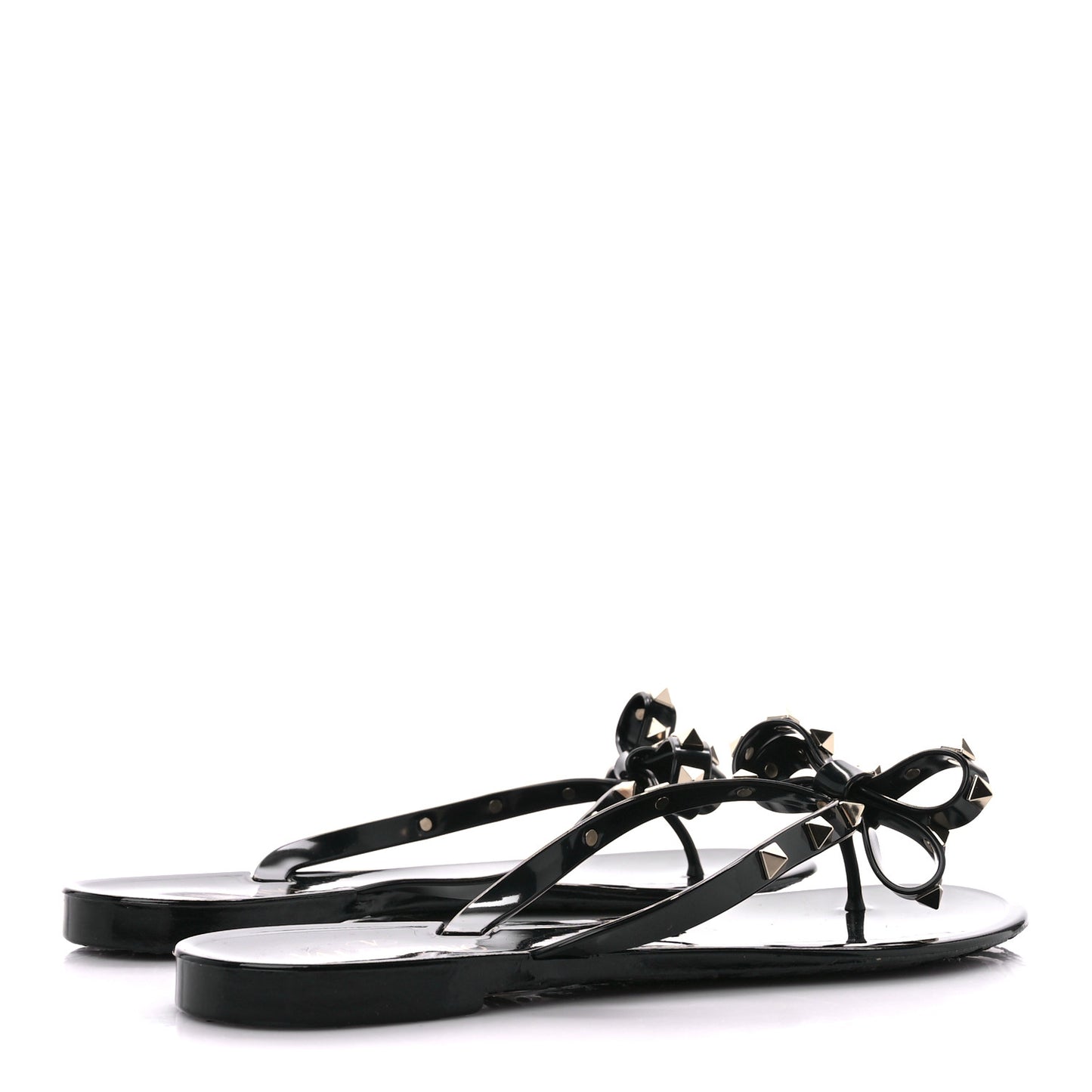 PVC Jelly Rockstud Bow Thong Sandals 41 Black