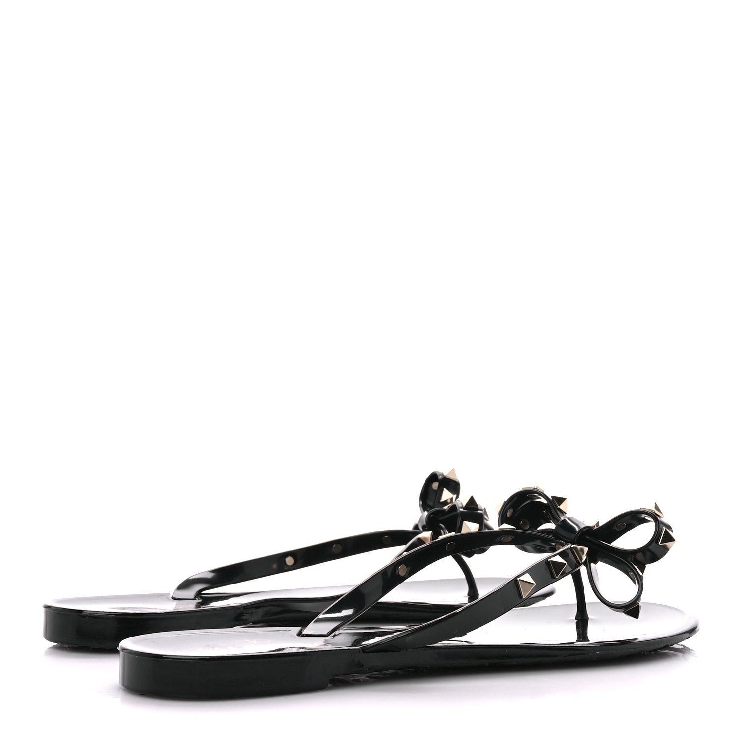 Valentino Garavani PVC Jelly Rockstud Bow Thong Sandals 41 Black 4 of 8