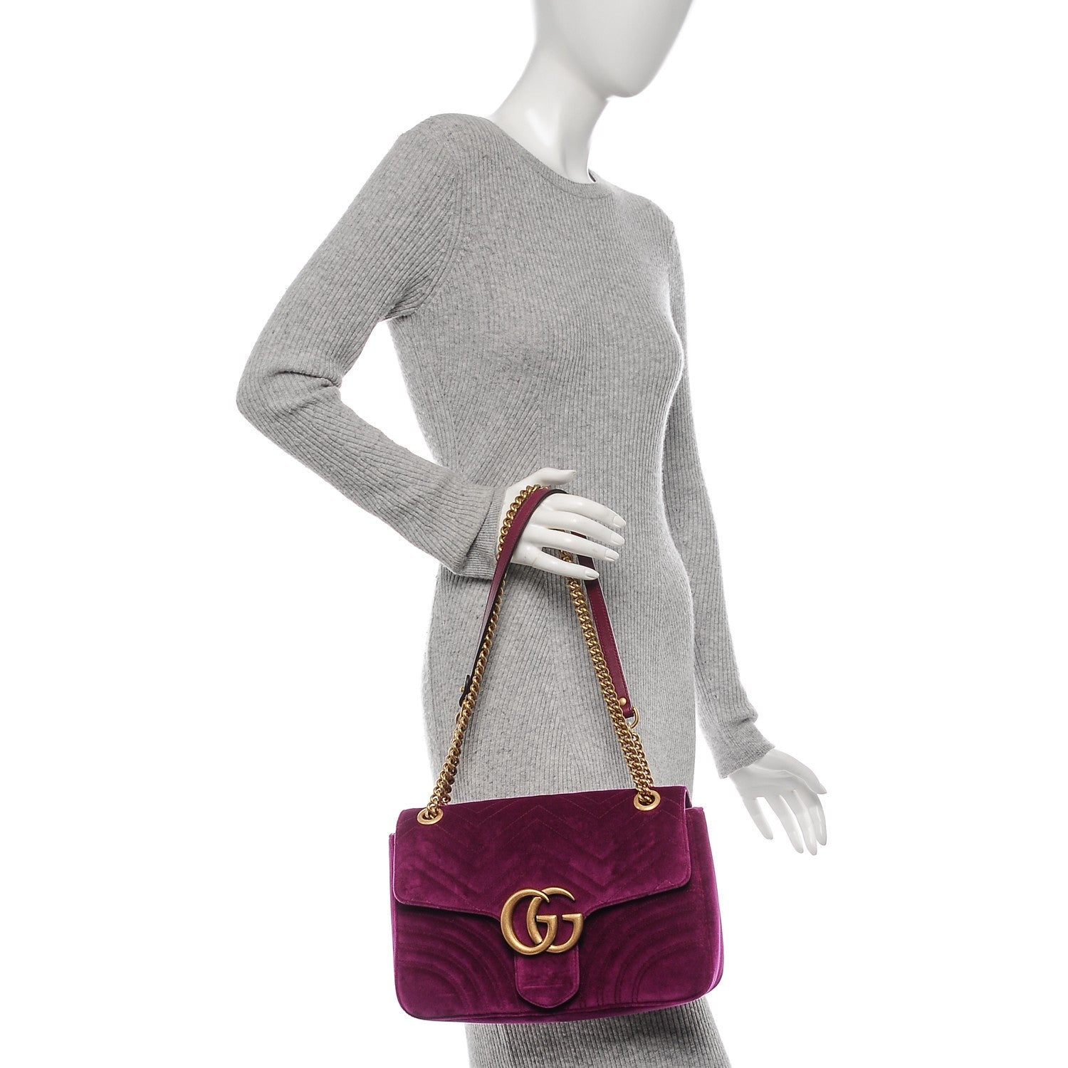 Gucci Velvet Matelasse Medium GG Marmont Shoulder Bag Fuchsia Violet Cyclamen 2 of 7