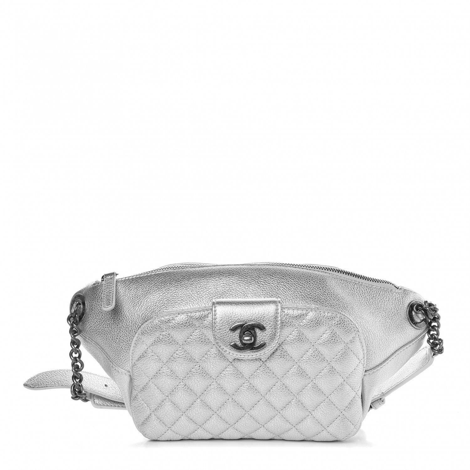 Chanel Metallic Grained Calfskin Quilted Casual Rock Waist Bag Fanny Pack Silver 1 of 7