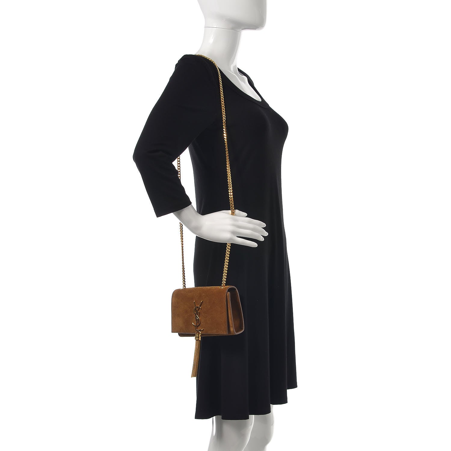 Saint Laurent Suede Small Classic Monogram Kate Tassel Satchel Light Ochre 2 of 7