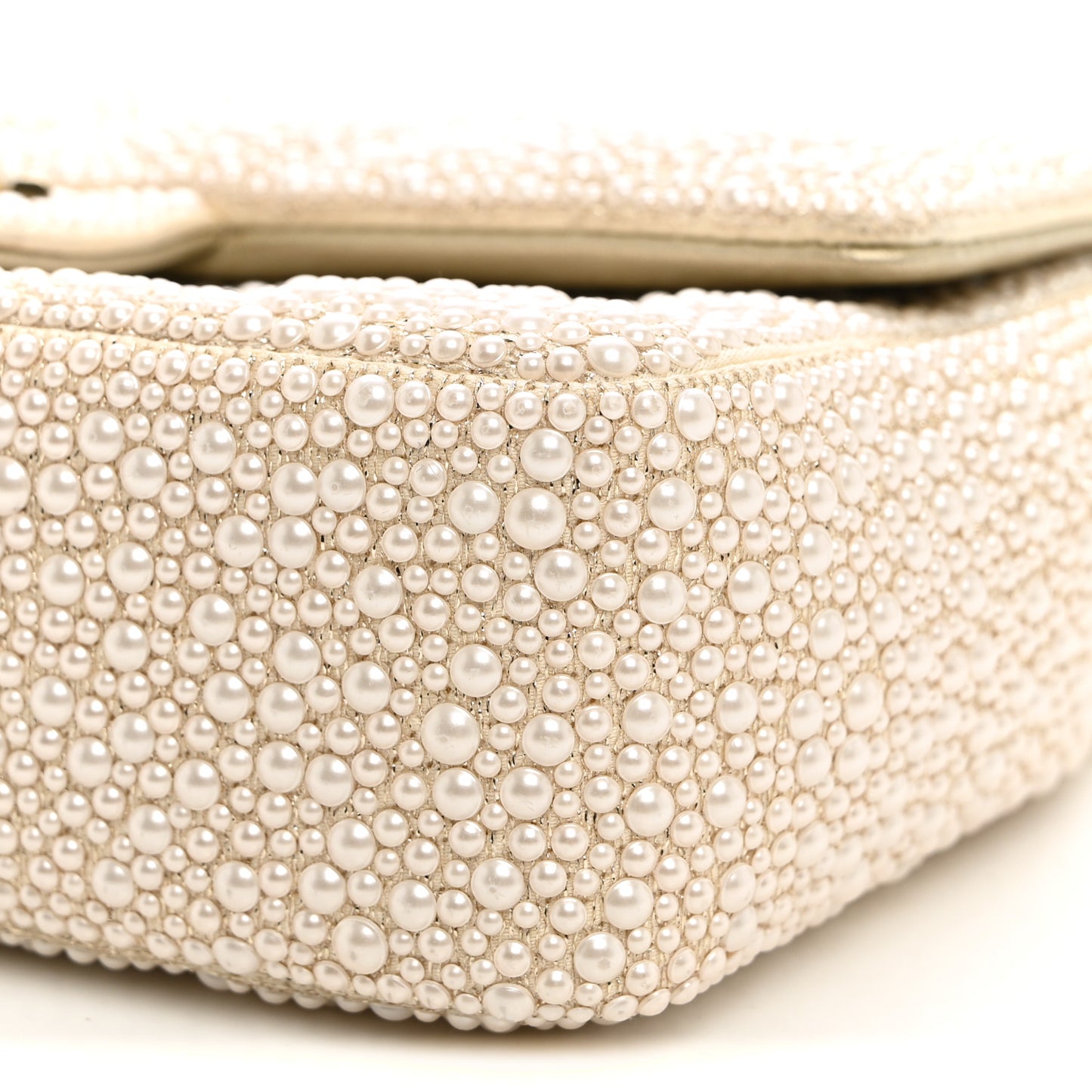 Metallic Lambskin Quilted Pearl Flap Gold White