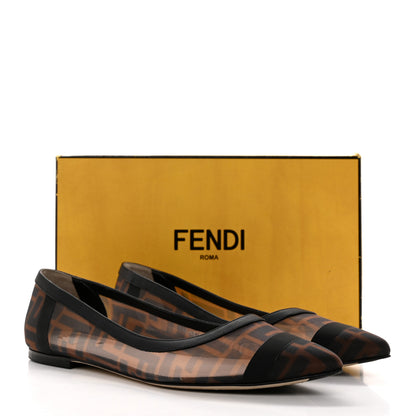 Fendi Mesh FF Skimmer Ballerina Flats 40 Tobacco Moro Black 8 of 8