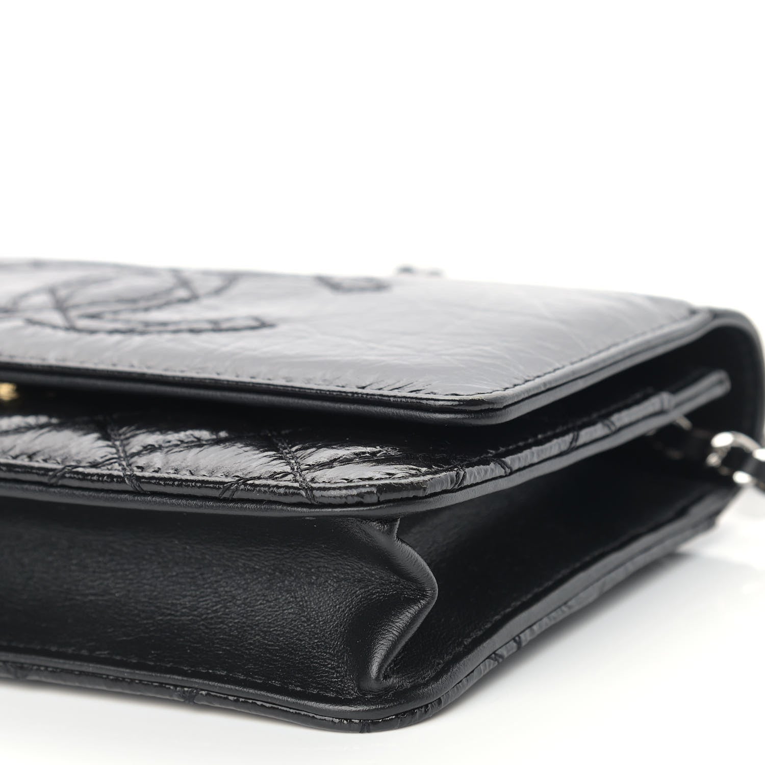 Chanel Shiny Aged Calfskin Quilted CC Wallet On Chain WOC Black 9 of 9