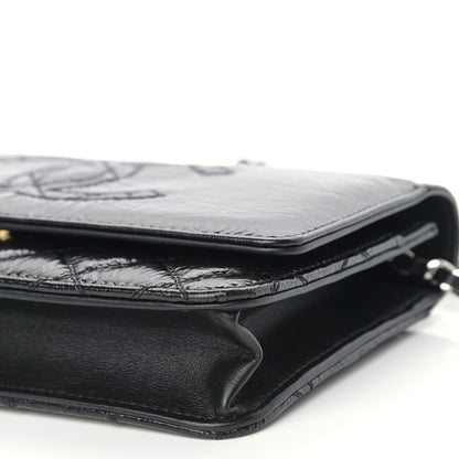 Chanel Shiny Aged Calfskin Quilted CC Wallet On Chain WOC Black 9 of 9