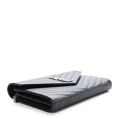 Saint Laurent Grain De Poudre Matelasse Chevron Monogram Chain Wallet Black 4 of 11