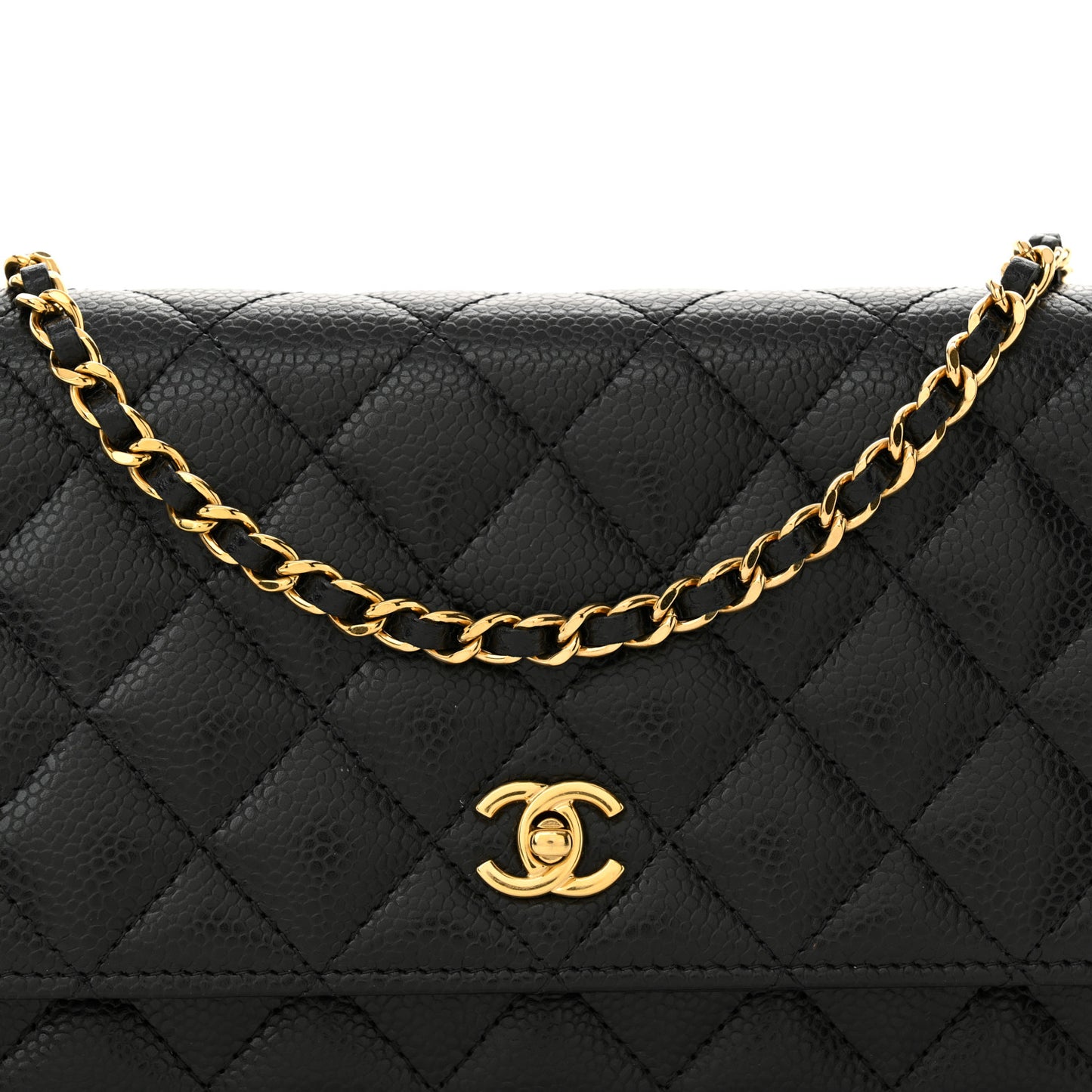 Caviar Quilted CC Turnlock Wallet On Chain WOC Black