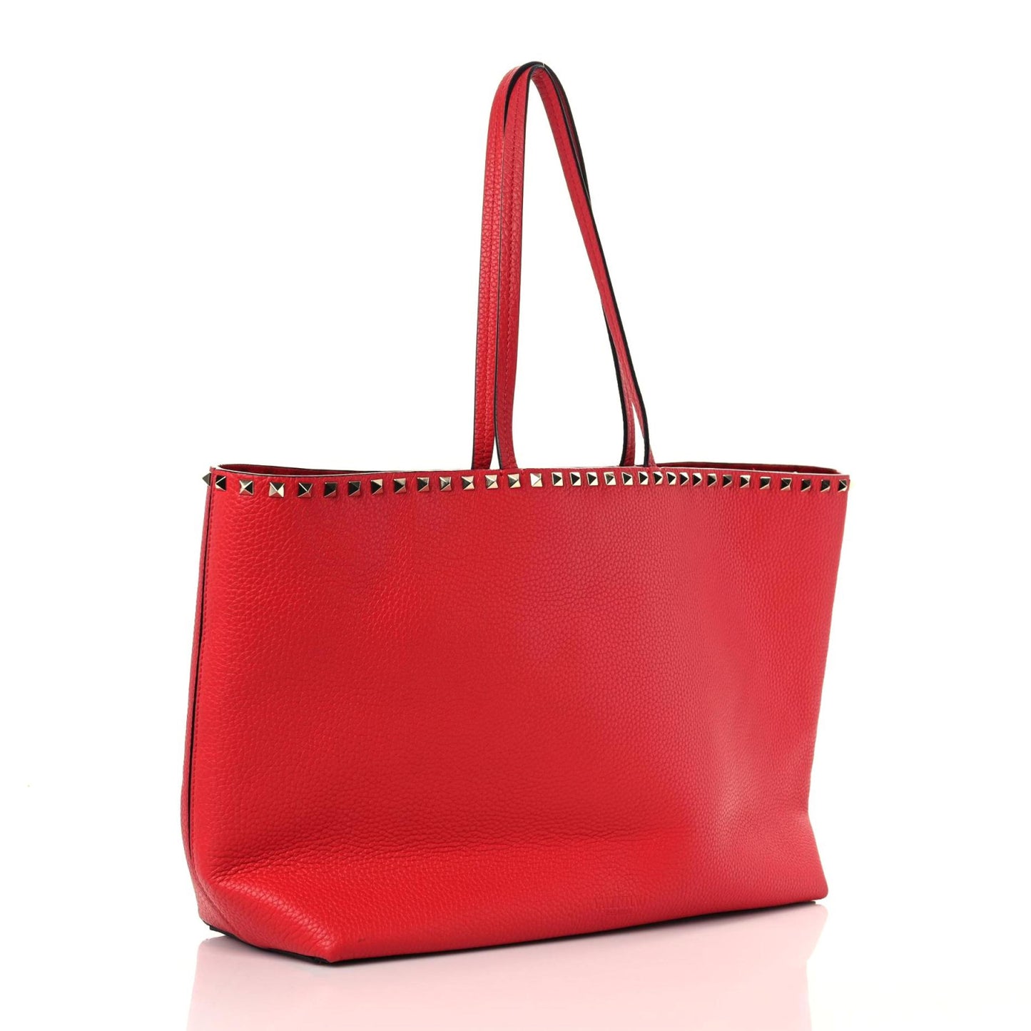Grained Calfskin Small Rockstud Shoulder Tote Rouge Pur