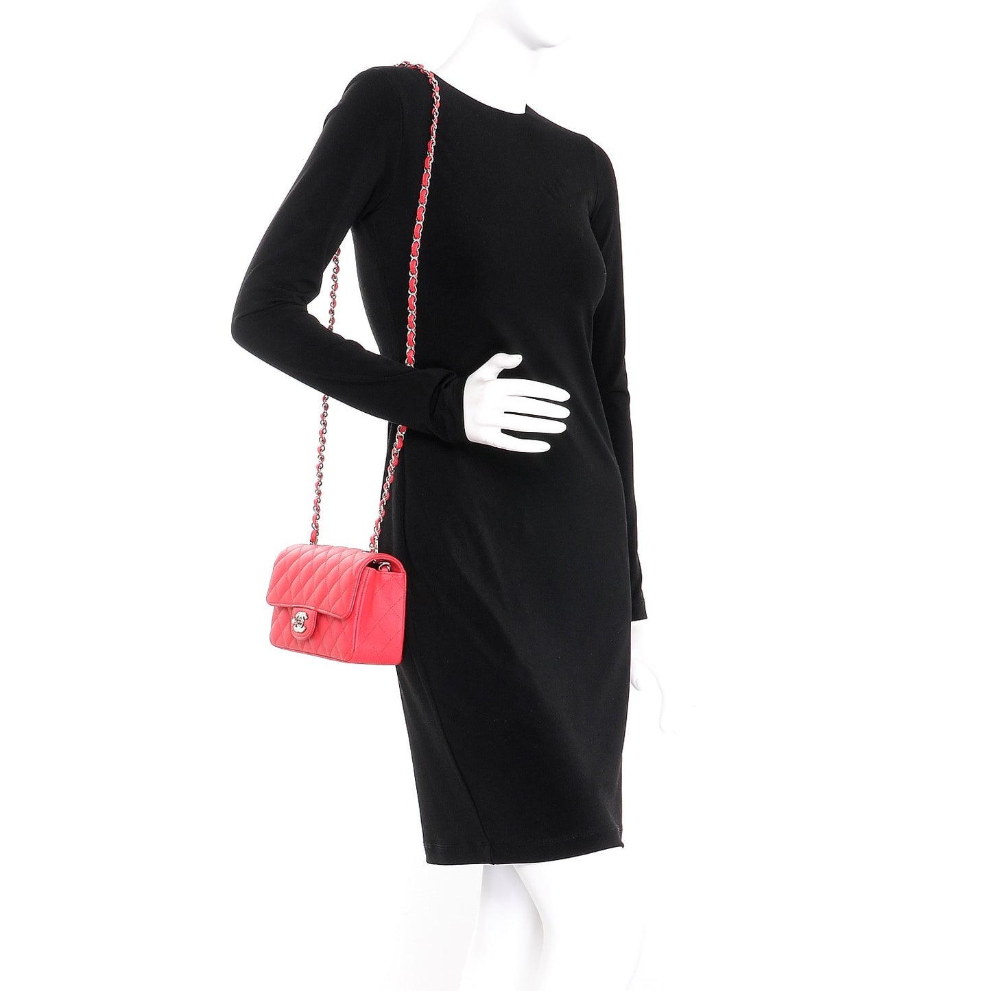 Caviar Quilted Mini Rectangular Flap Light Red
