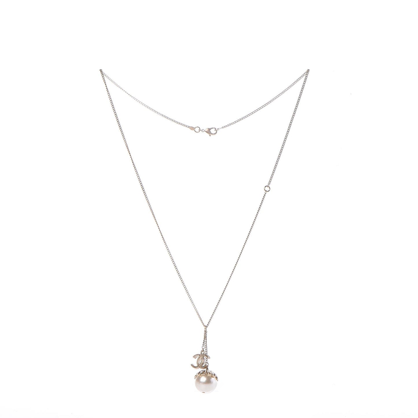 Pearl CC Drop Necklace Gold