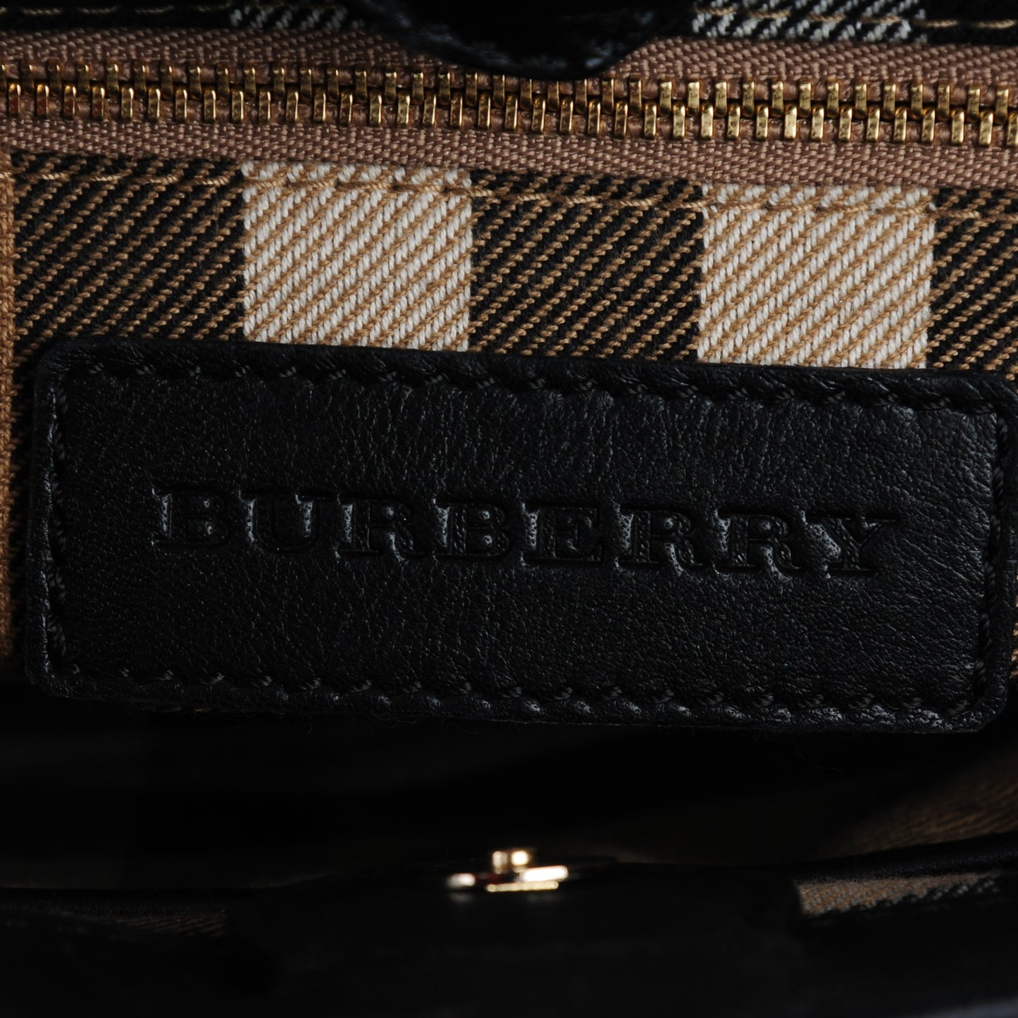 Calfskin House Check Small Banner Tote Black