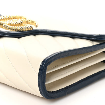 Gucci Vintage Effect Calfskin Matelasse Diagonal Torchon GG Marmont Chain Wallet Mystic White Blue Agata 10 of 10