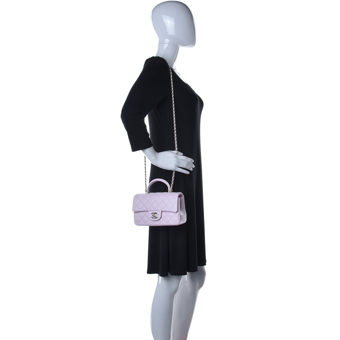 Lambskin Quilted Mini Top Handle Rectangular Flap Light Pink