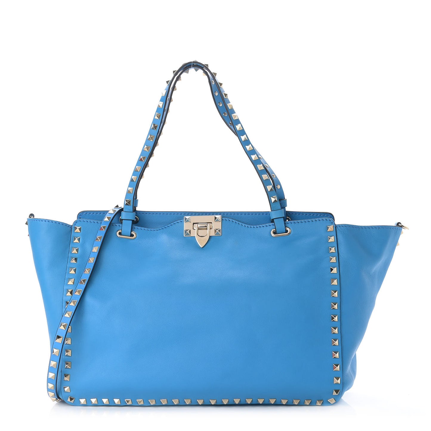 Vitello Medium Rockstud Tote Blue Fluo