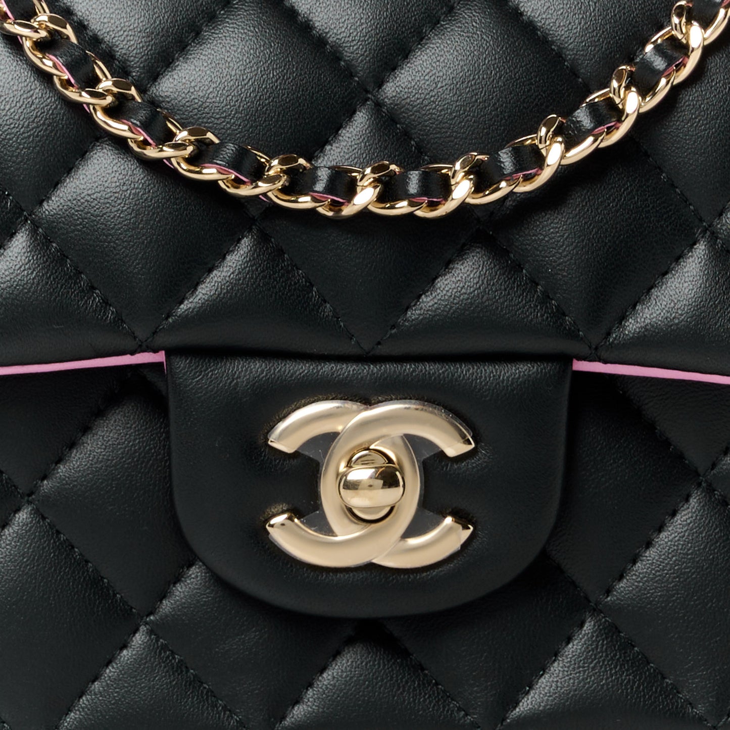 Lambskin Quilted Bi-Color Mini Top Handle Rectangular Flap Black Lilac
