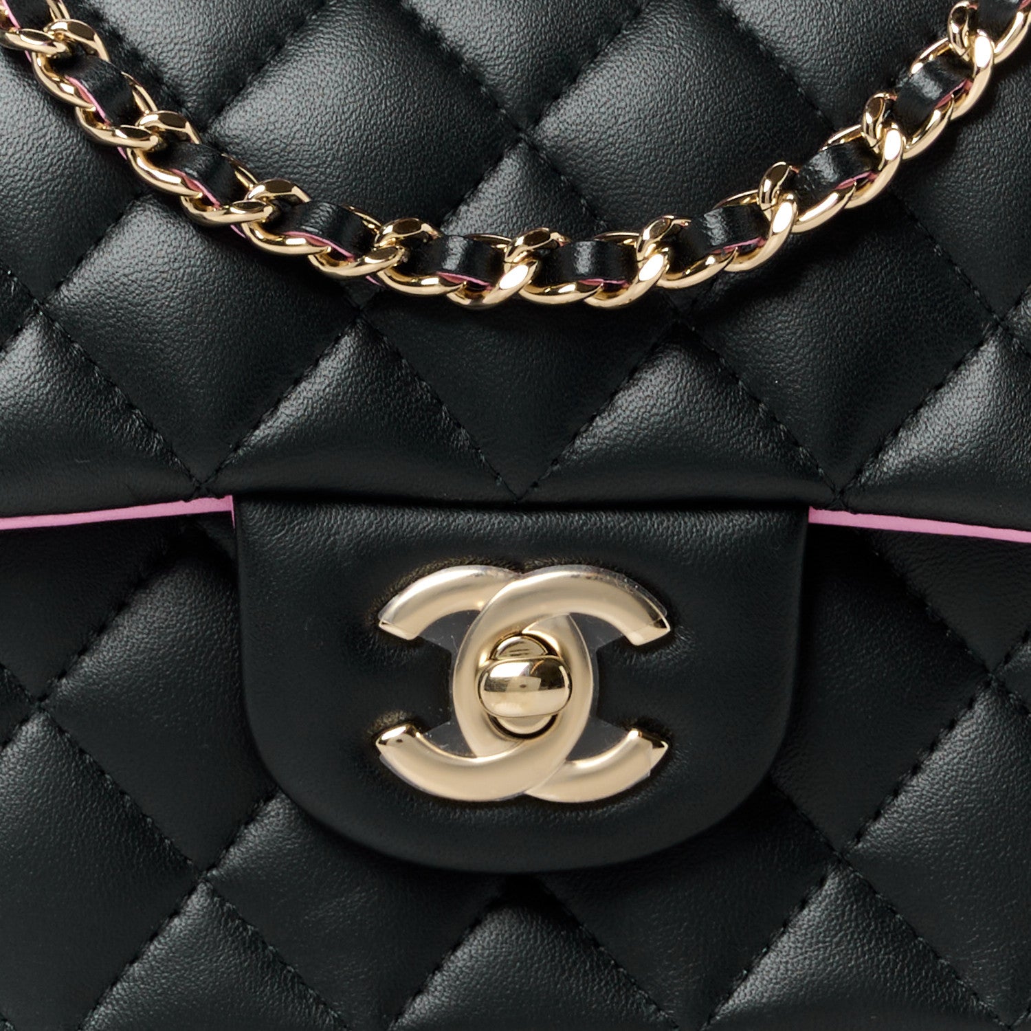 Chanel Lambskin Quilted Bi-Color Mini Top Handle Rectangular Flap Black Lilac 9 of 14