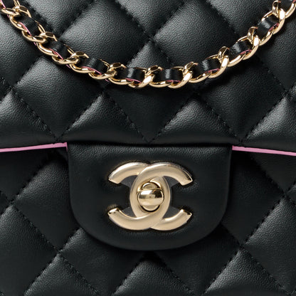 Chanel Lambskin Quilted Bi-Color Mini Top Handle Rectangular Flap Black Lilac 9 of 14