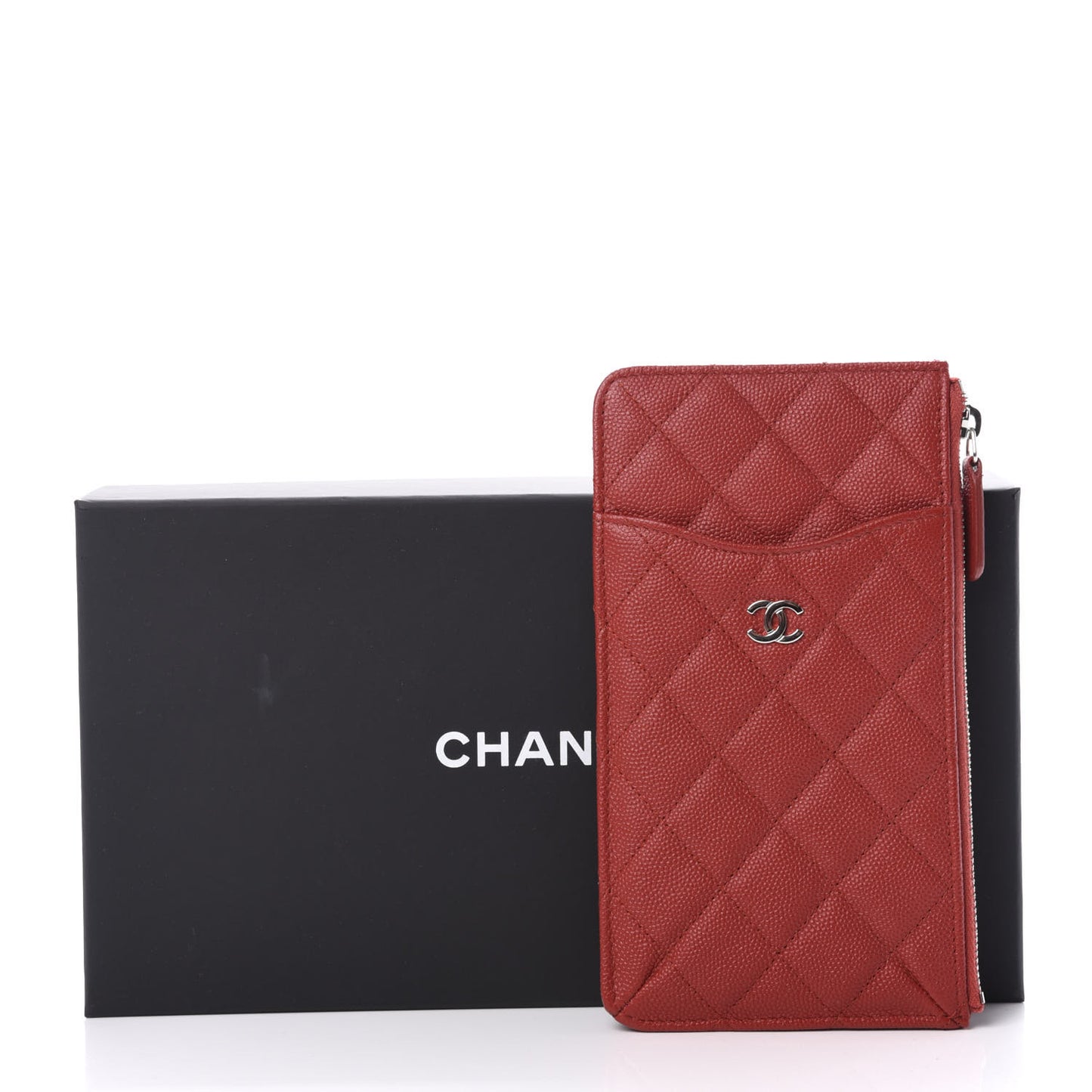 Caviar Quilted Classic Flat Wallet Pouch Red