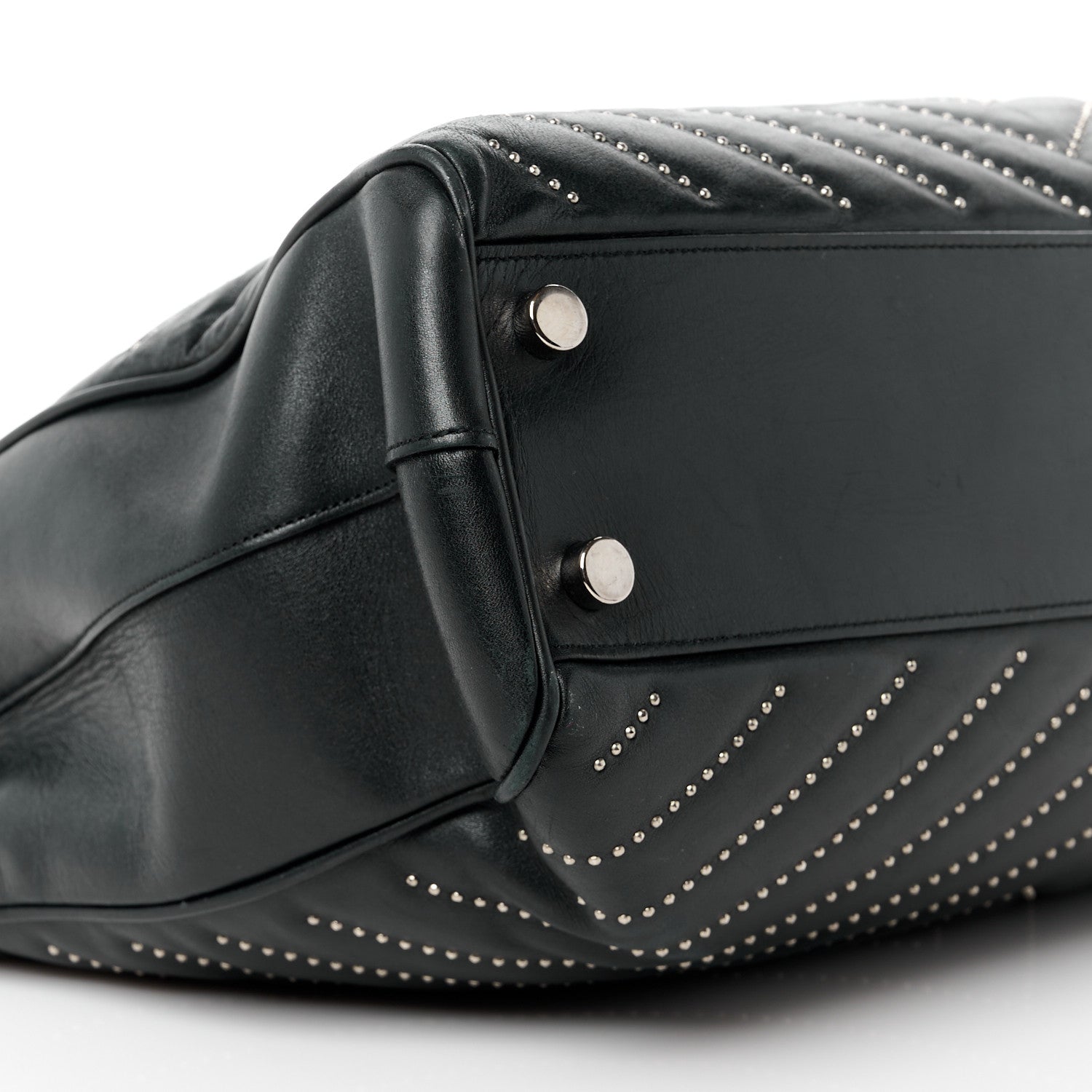 Saint Laurent Lambskin Matelasse Studded Chevron Monogram Shopping Bag Black 10 of 14