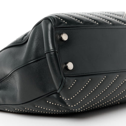 Saint Laurent Lambskin Matelasse Studded Chevron Monogram Shopping Bag Black 10 of 14