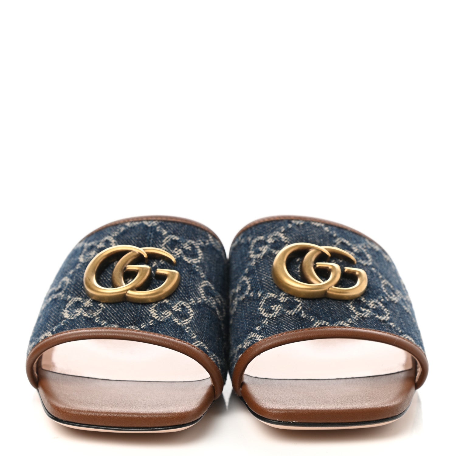 Gucci New Denim GG Monogram Miro Soft Calfskin Jolie Slide Sandals 35 Blue Tea Cuir Epilog 2 of 9