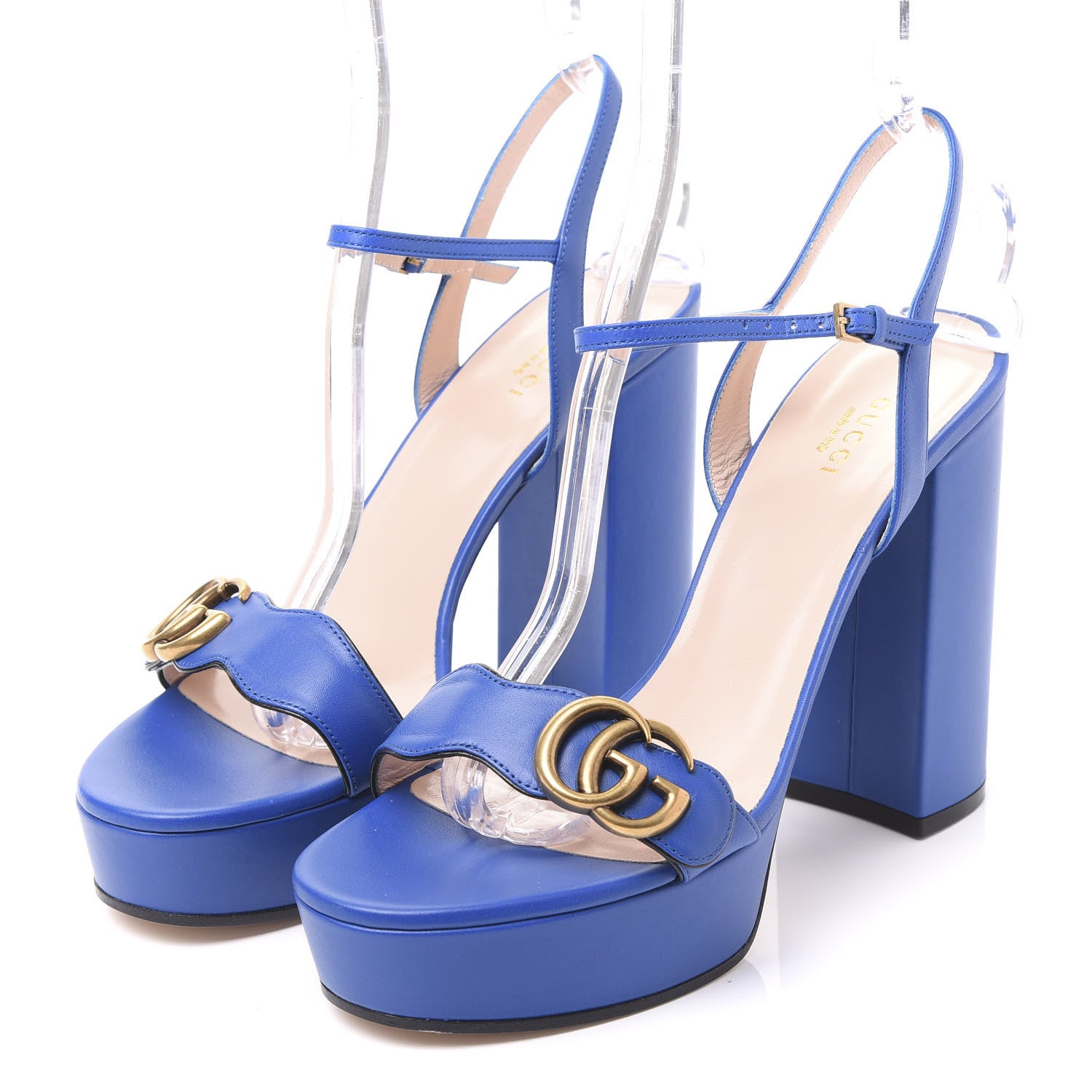 Gucci Calfskin GG Marmont Ankle Wrap 30/115mm Platform Sandals 40 Bright Blue 3 of 8