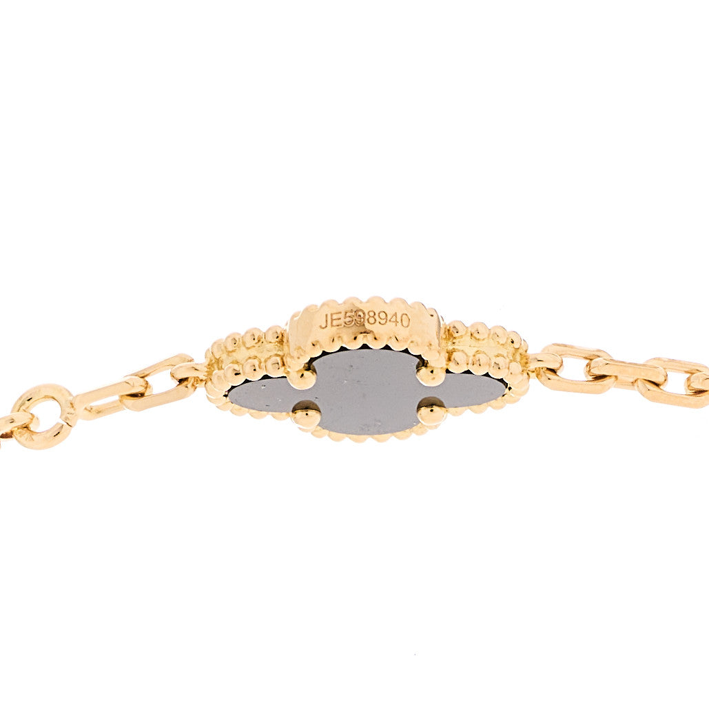 18K Yellow Gold Black Onyx 10 Motifs Vintage Alhambra Necklace