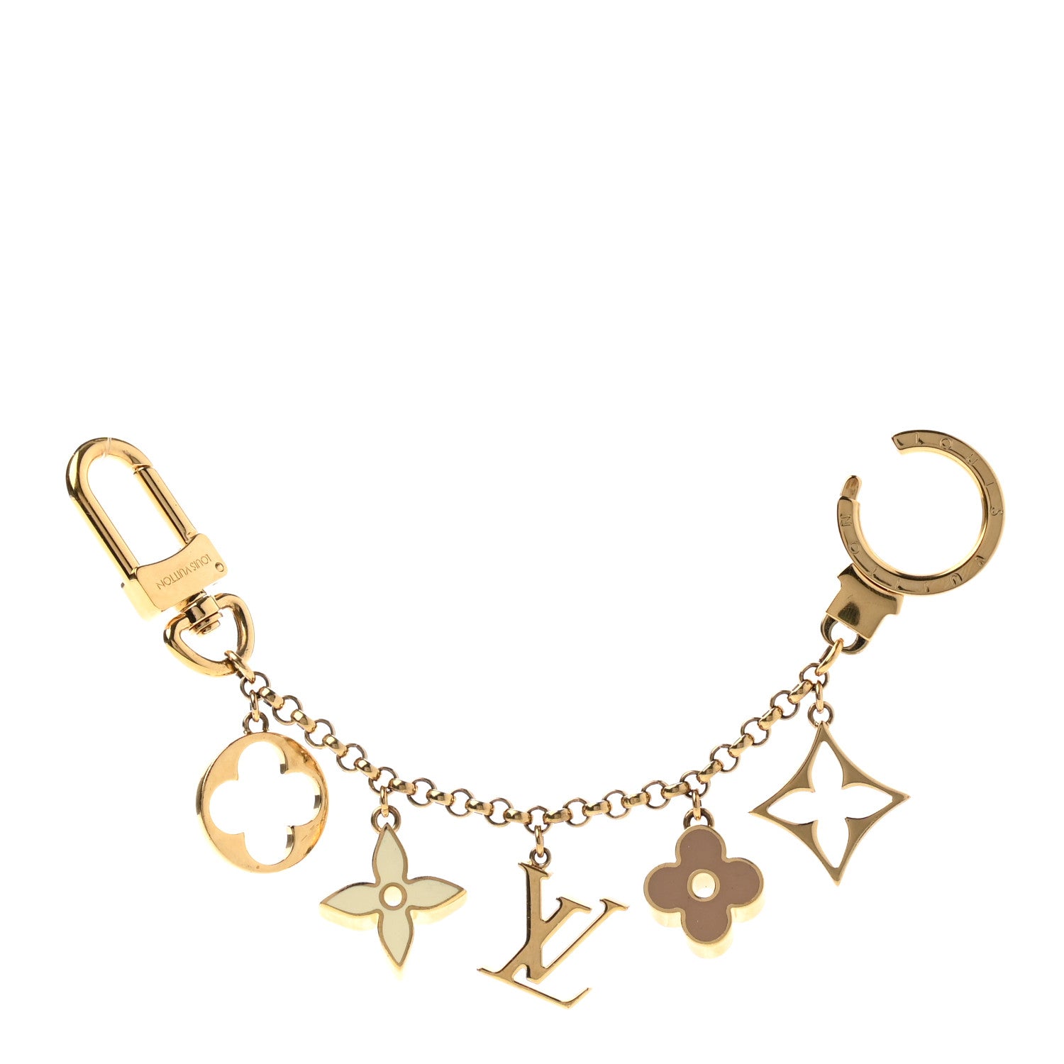 Louis Vuitton Brass Enamel Fleur De Monogram Bag Charm Chain Gold 1 of 3