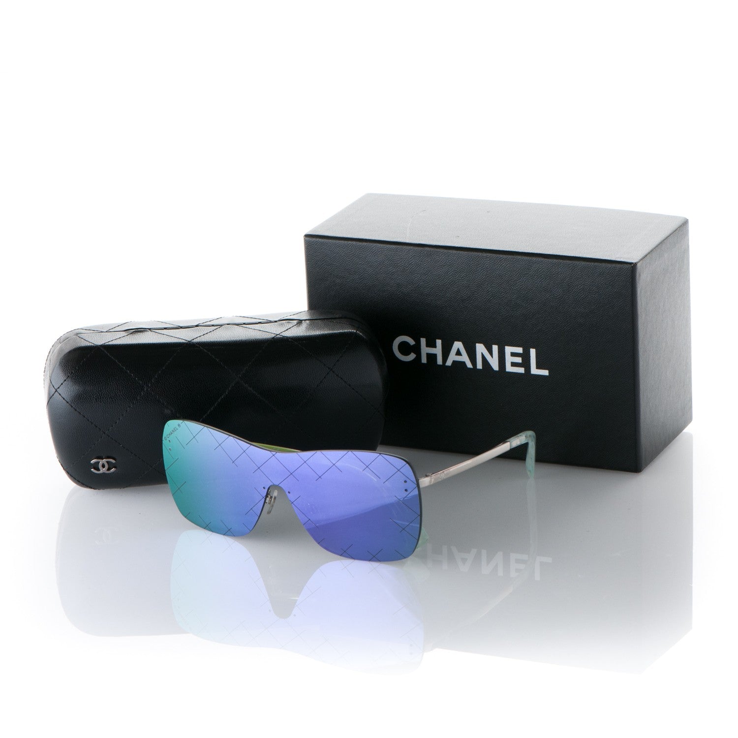 Chanel Shield Runway Sunglasses 4215 Silver Blue Mirror 10 of 10