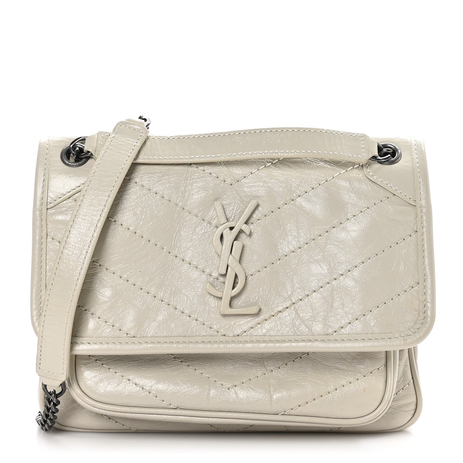 Saint Laurent Crinkled Calfskin Matelasse Monogram Baby Niki Chain Satchel Ivory 1 of 11