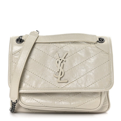 Saint Laurent Crinkled Calfskin Matelasse Monogram Baby Niki Chain Satchel Ivory 1 of 11
