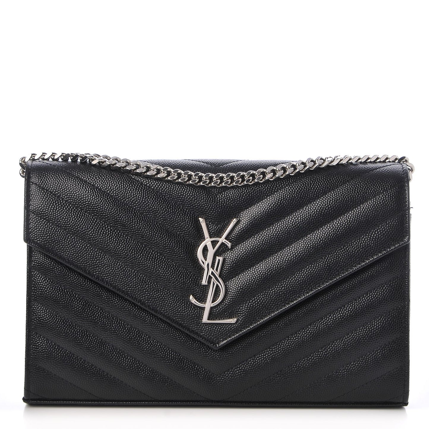 Grain De Poudre Matelasse Chevron Monogram Chain Wallet Black