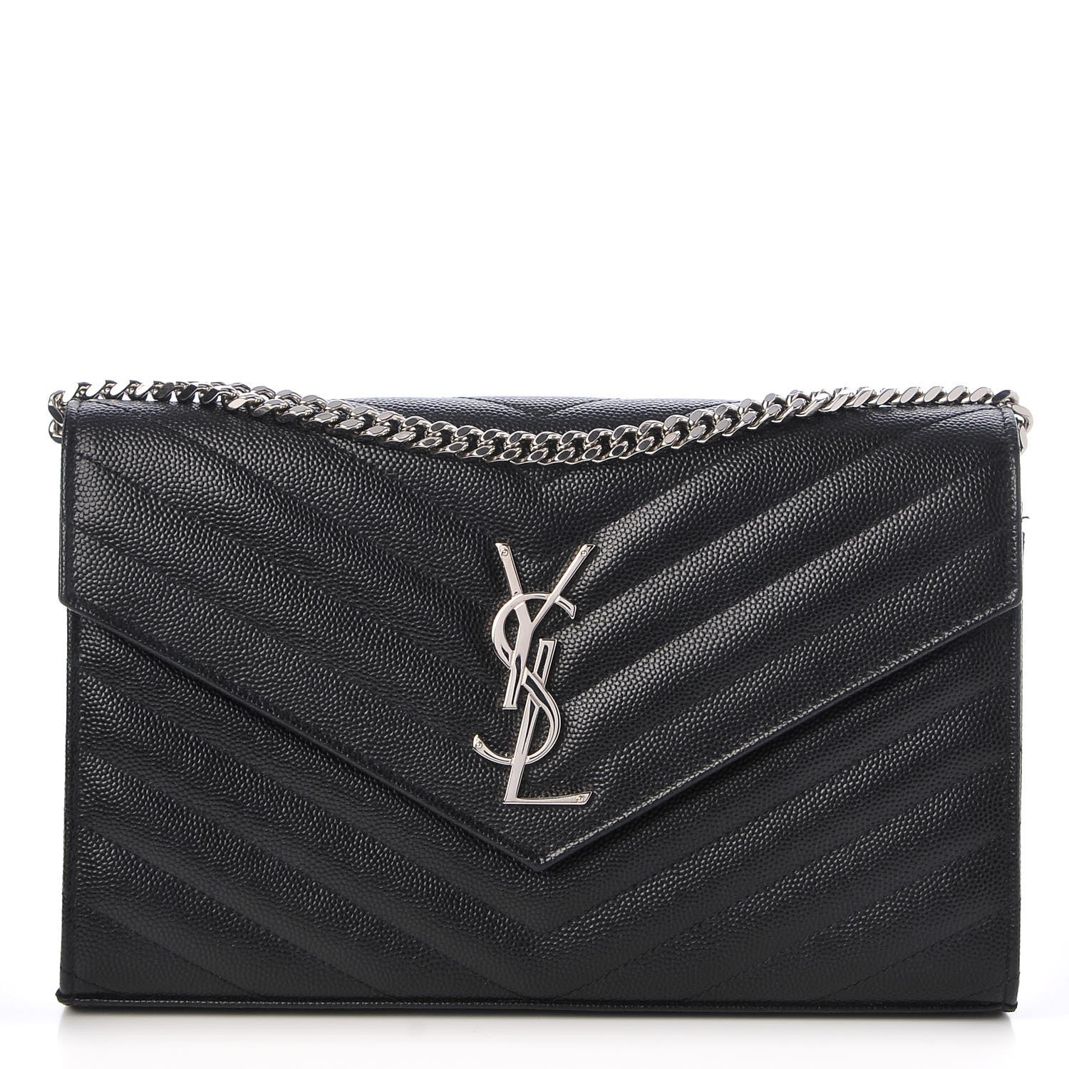 Saint Laurent Grain De Poudre Matelasse Chevron Monogram Chain Wallet Black 1 of 7
